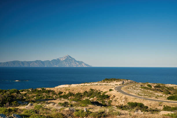 istock Landscape of Greece, background in Athos mountain 1412172463