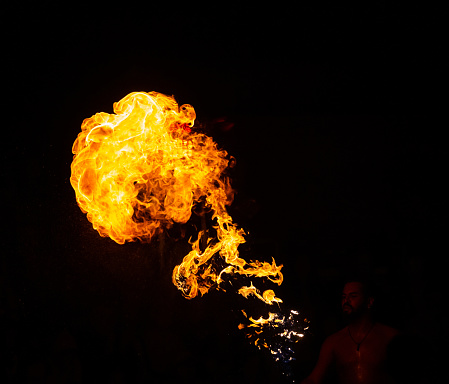 3 August 2019, Fire-breathing show, during a medieval event \