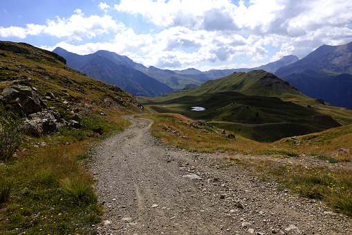 A view of a path to lake Jujal, above Orcieres Merlette