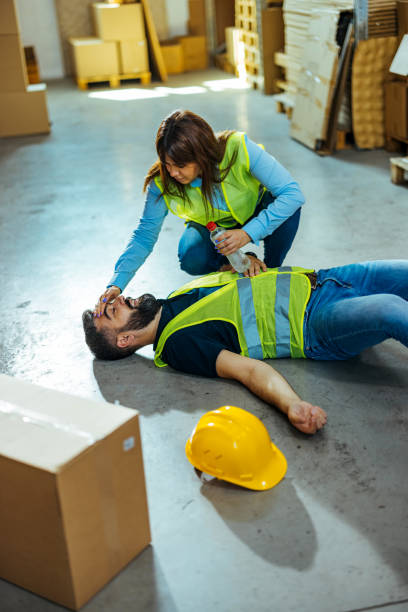 istock First aid at factory 1412175258