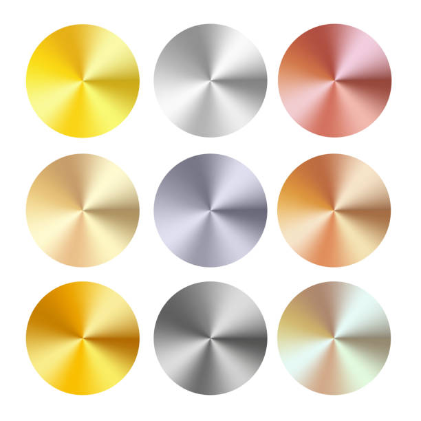 istock Golden Silver and Bronze radial gradient set. Collection of realistic shiny gold silvery and bronze metallic foil. Vector illustration 1412175587