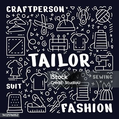 istock Bespoke Tailor Hand Drawn Doodle Concept 1412176052