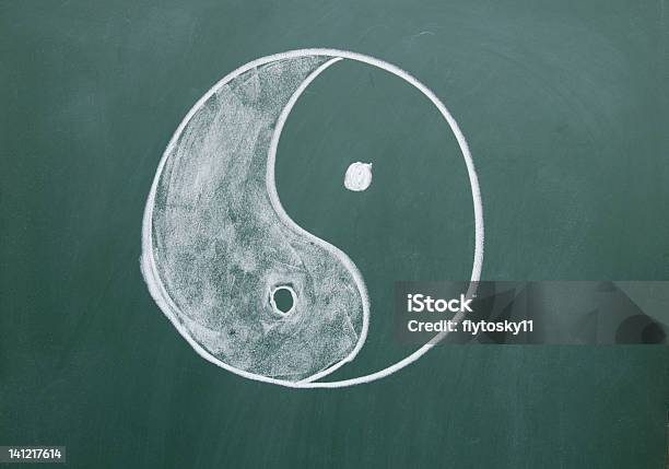 Tai Chi Symbol Drawn With Chalk On The Blackboard Stock Photo - Download Image Now - Abstract, Asia, Asian Culture