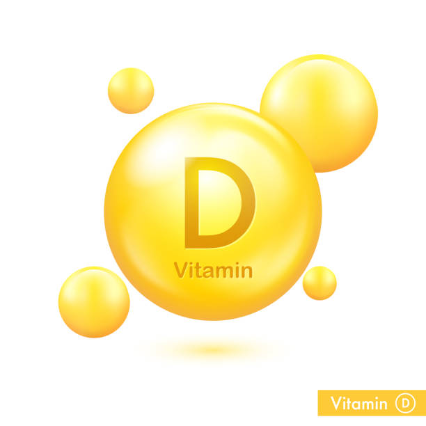 illustrazioni stock, clip art, cartoni animati e icone di tendenza di capsula gialla di vitamina d. bolla dorata vettoriale. complesso vitaminico per trattamenti di bellezza nutrizione cura della pelle. tema medico e scientifico. 3d realistico vettoriale eps10 - vitamin d