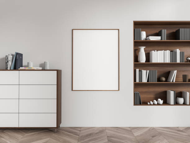 istock Light gallery room interior with commode and decoration, mockup canvas 1412176476