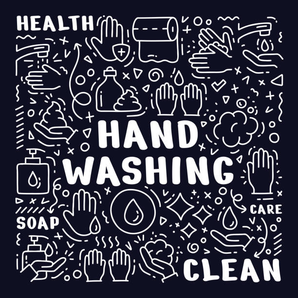 Hand Washing Hand Drawn Doodle Concept Hand Washing Vector Style Hand Drawn Doodle Concept bathroom patterns stock illustrations