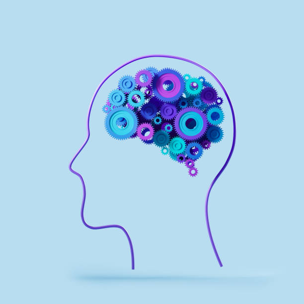 istock Man head and brain with gears on light blue background 1412177229