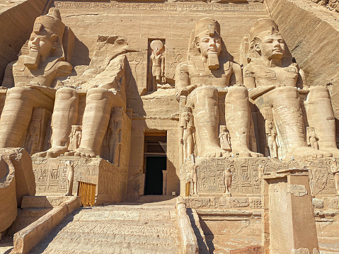 Abu Simbel, a rock in Nubia, in which two ancient Egyptian temples were carved during the reign of Ramses II.