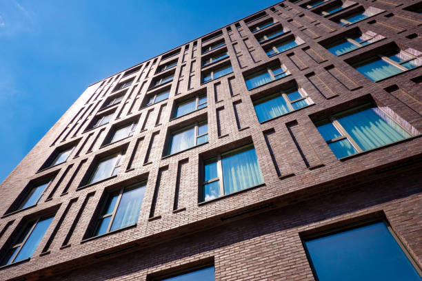 istock Wide angle view of the modern brick facade 1412181583