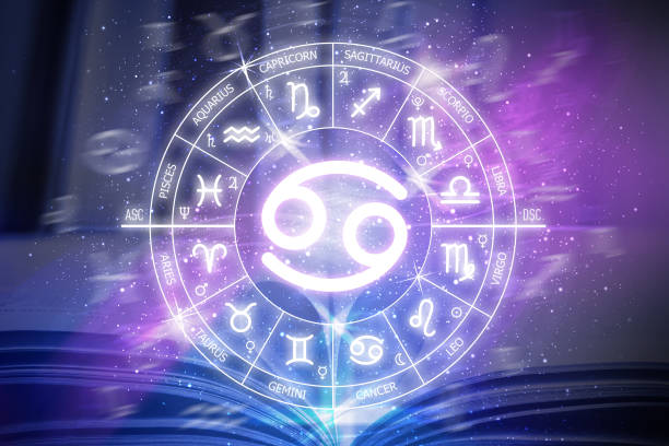 istock Cancer zodiac sign. Cancer icon on blue space background. Zodiac circle 1412182322