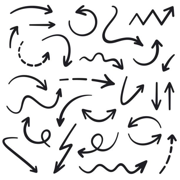 handgezeichnete pfeilsymbole vektorsatz. - pfeilzeichen stock-grafiken, -clipart, -cartoons und -symbole