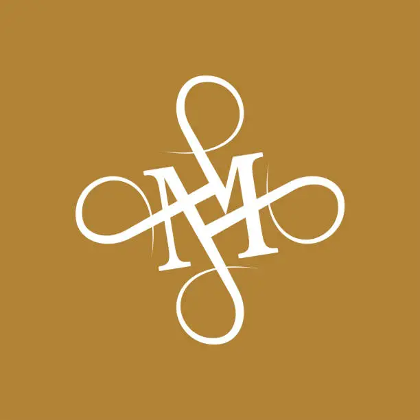 Vector illustration of M Monogram Logo Design With Elegant Flourish