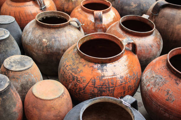 istock Traditional ukrainian earthenware clay pots 1412185606