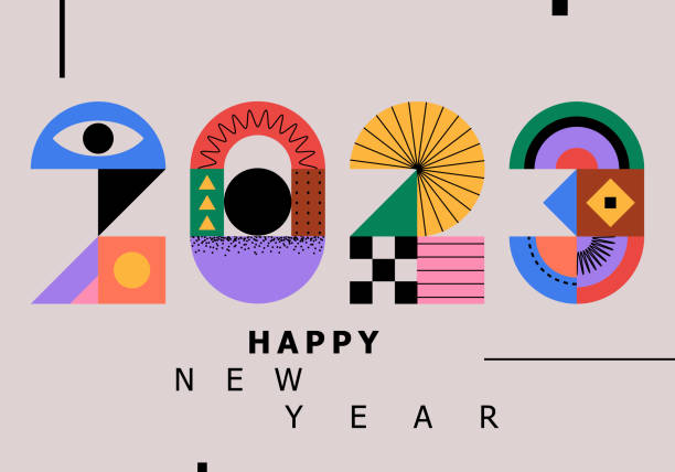 szczęśliwego nowego roku 2023 ilustracja wektorowa. kolorowy design, modny styl, kalendarz 2023 - new years day stock illustrations