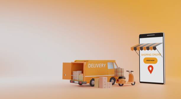 istock Online global logistic truck van delivery on smartphone.3d rendering 1412187244