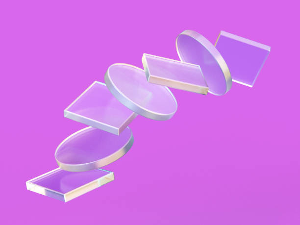 istock 3D rendered illustration of half-transparent objects. Composition with glass cubes and glass fields. Visualization for data and technology. 1412188044