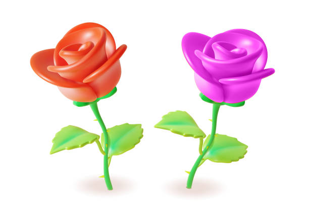 ilustraciones, imágenes clip art, dibujos animados e iconos de stock de 3d diferente juego de flores de rosa estilo de dibujos animados de plastilina. vector - multi colored flower red flower head
