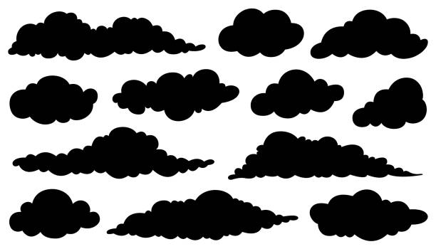 grupa różnych chmur - white mid air rain wind stock illustrations