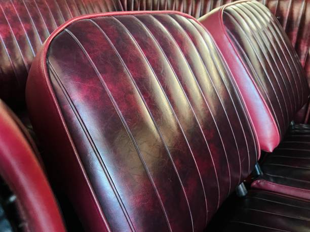 Red leather seats vintage car stock photo