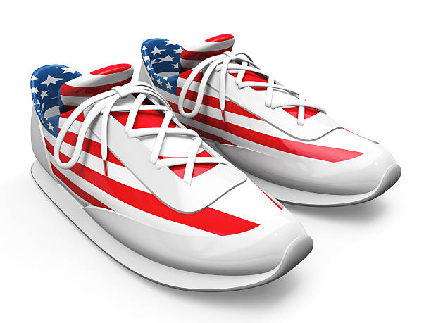 3D Running shoe with US Flag Full 3D render of running shoes with the us flag isolated on white usa flag shoes stock pictures, royalty-free photos & images