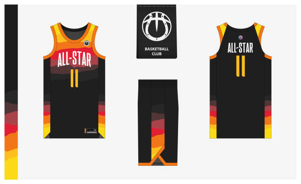 basketball uniform mockup template design für basketballverein. basketball-trikot, basketball-shorts in vorder- und rückansicht. basketball logo design. - basketball trikot stock-grafiken, -clipart, -cartoons und -symbole