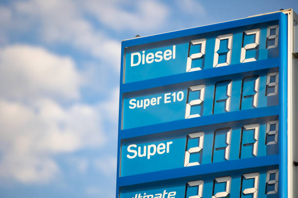 Rosbach, Hesse, Germany - May 28, 2022: Price display at an ARAL service station. Aral is a brand for car gas stations in Germany. The high prices are a symbol for the current energy crisis.