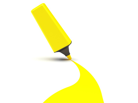3D Yellow Highlighter Pen isolated over a white background. This is a 3D rendered picture.