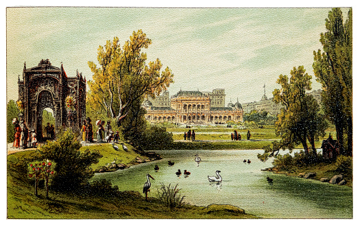 Illustration of Kursalon Hubner at Stadtpark in Vienna, Austria - Austro-Hungarian Empire 19th