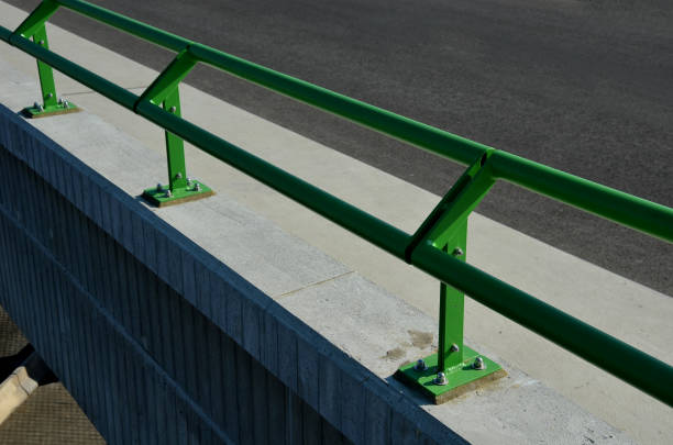 roof structure or bridge expansion for safe connection of two expandable, pole, concrete bodies. rubber joint in a metal bar, rubber, bridge, railing green, metal, handrail, movement, pressure, white, bridge, end, technical, , expanding, elastic, construction, expanse
