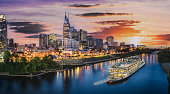 istock Nashville skyline with river and sunset 1412203192