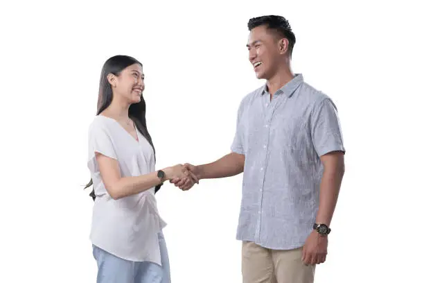 Southeast Asian Couple on White Background _shakehands