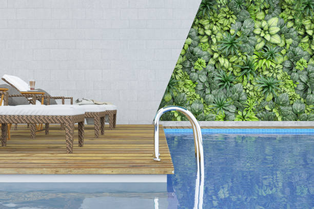 istock Swimmig Pool with Vertical Garden and Sunbeds 1412208549