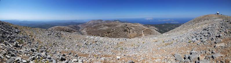Wide panorama of the south of Rhodes island from Attavyros mountain range