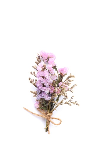 pink dried flower bouquet on white background