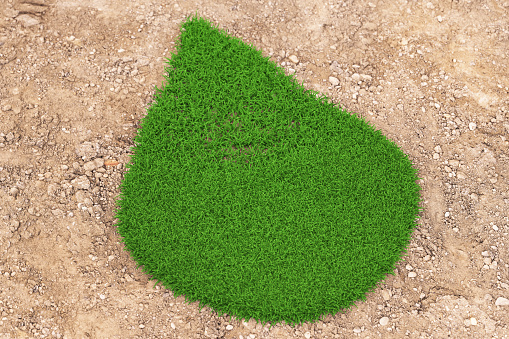 Water Drop Symbol Made of Grass with Dirt. 3D Render