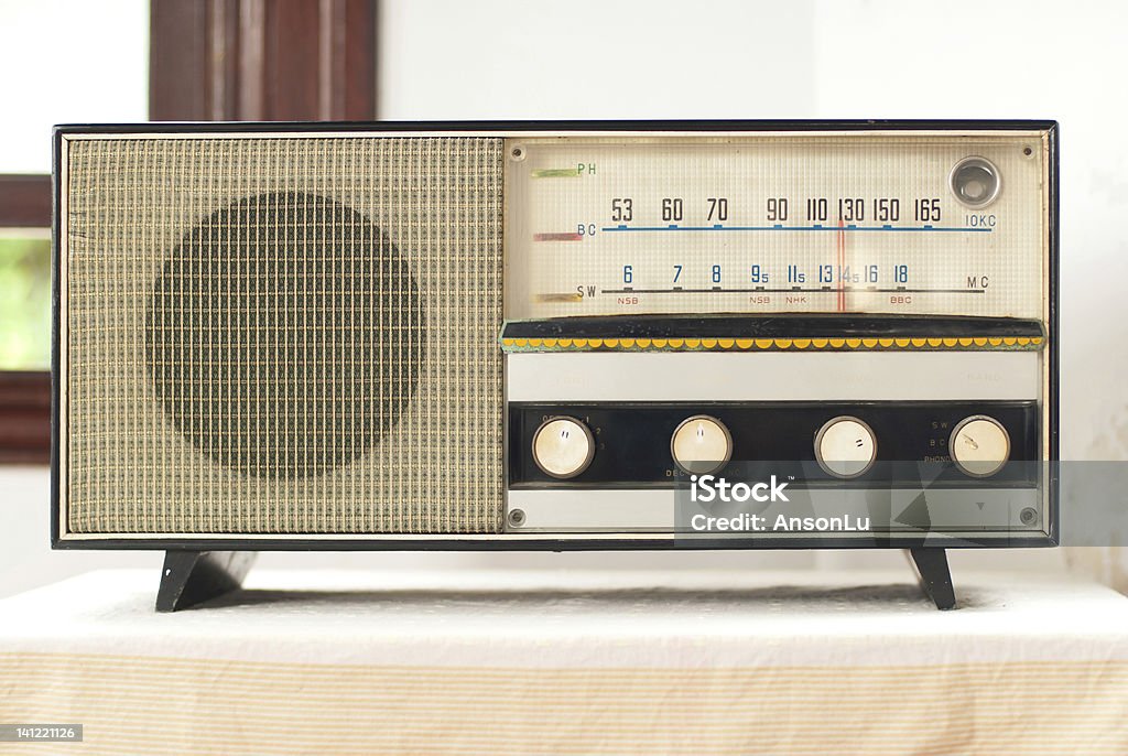 Old fashionable radio Old retro fashionable radio on the table Analog Stock Photo