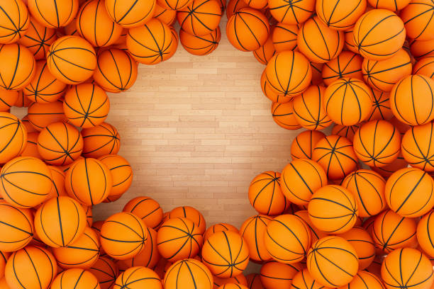 Basketball Balls on Court with Copy Space