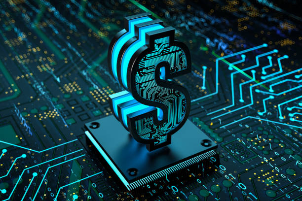 istock Dollar Sign Made of Circuit Board on Motherboard and CPU 1412212802
