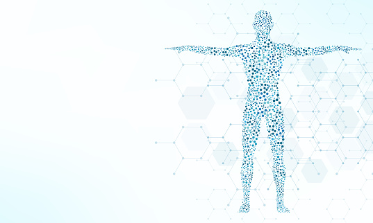Vector illustration of the human body with structure molecules DNA. Concept and idea for medicine, healthcare medical, science, and technology.