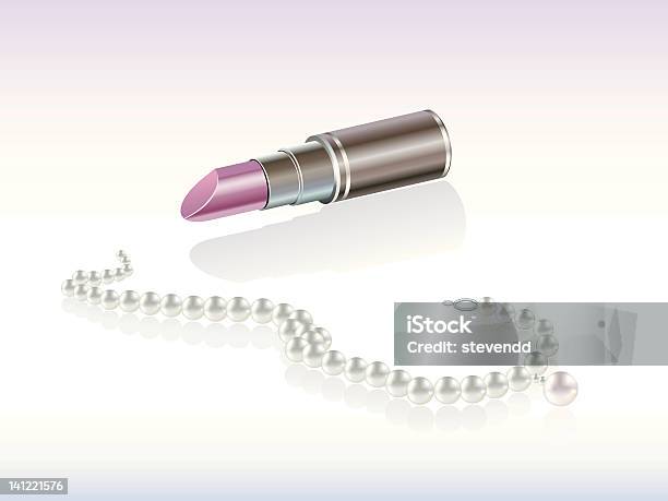 Lippenstift Und Perlenhalskette Stock Vektor Art und mehr Bilder von Beige - Beige, Creme, Einzelhandel - Konsum