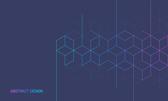 The graphic design element and abstract geometric background with isometric digital blocks. Blockchain concept and modern technology.