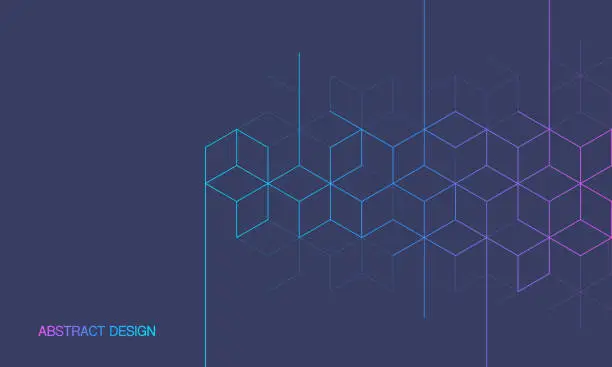 Vector illustration of The graphic design element and abstract geometric background with isometric digital blocks. Blockchain concept and modern technology