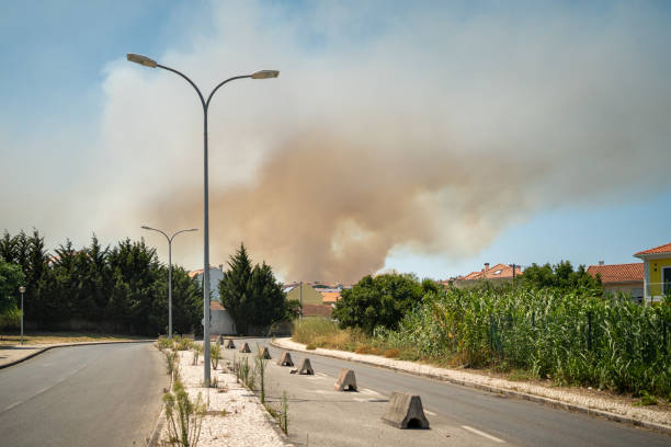 istock Fire in city on horizon 1412216027
