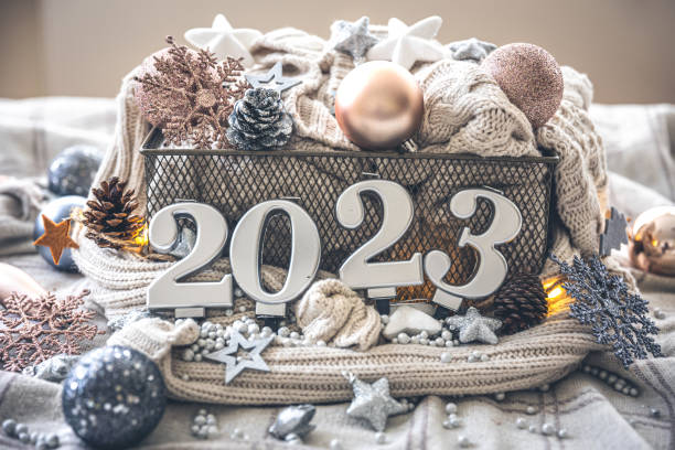 istock Christmas cozy background with numbers 2023 and decor details. 1412217168