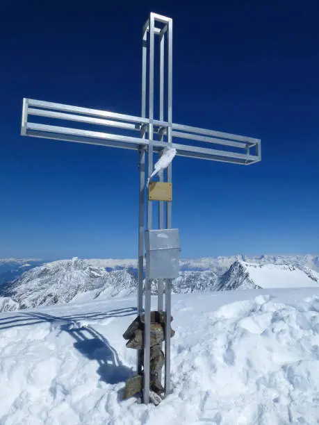 Summit cross Wilder Pfaff mountain, ski tour, Tyrol, Austria