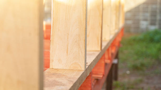 istock Connection of wooden boards at house construction site 1412218372