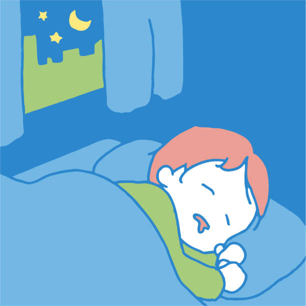 istock Clip art of a boy sleeping at night 1412221644