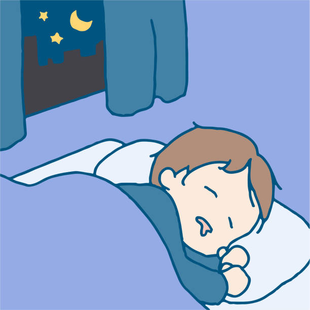 istock Clip art of a boy sleeping at night 1412222066