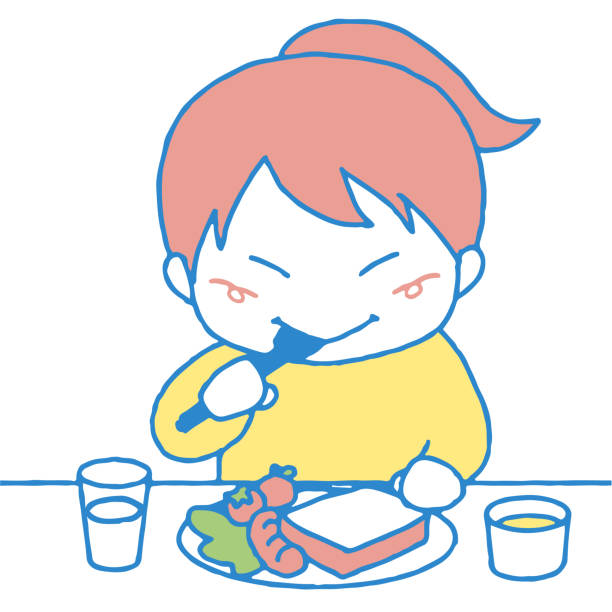 朝食を食べている女の子のクリップ アート - dining table table cartoon dining点のイラスト素材／クリ�ップアート素材／マンガ素材／アイコン素材