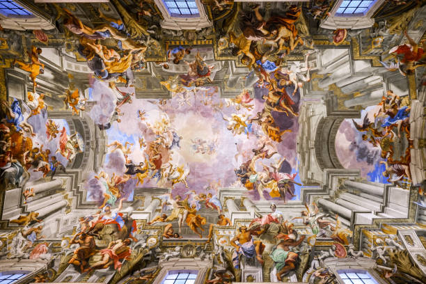 The splendid frescoed vault inside the church of Sant'Ignazio di Loyola in the Baroque heart of Rome stock photo
